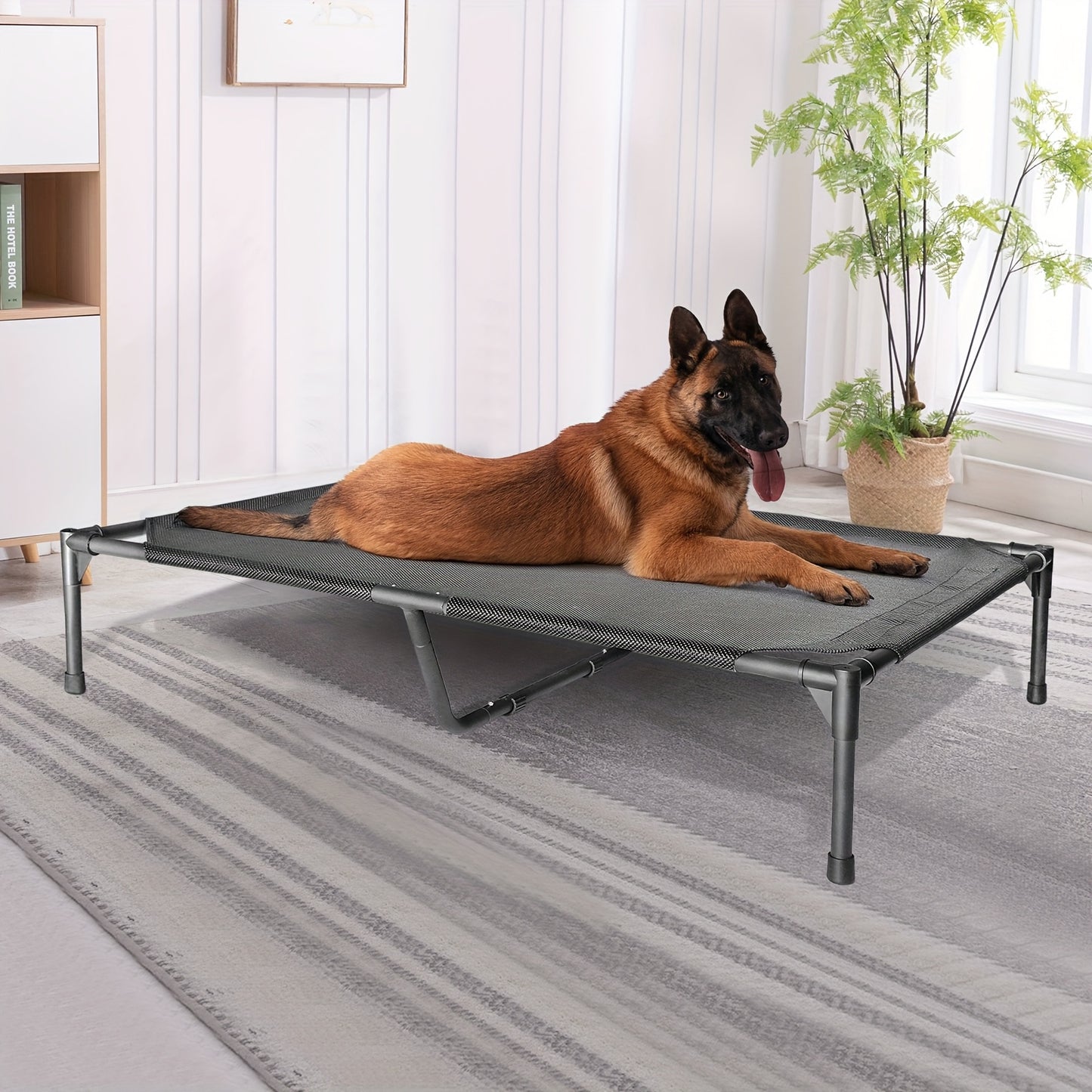 Elevated Dog Bed Cooling Cot – Breathable Mesh Dog Cot for Indoor and Outdoor Use, No-Tool Assembly Anti-Slip Feet Frame