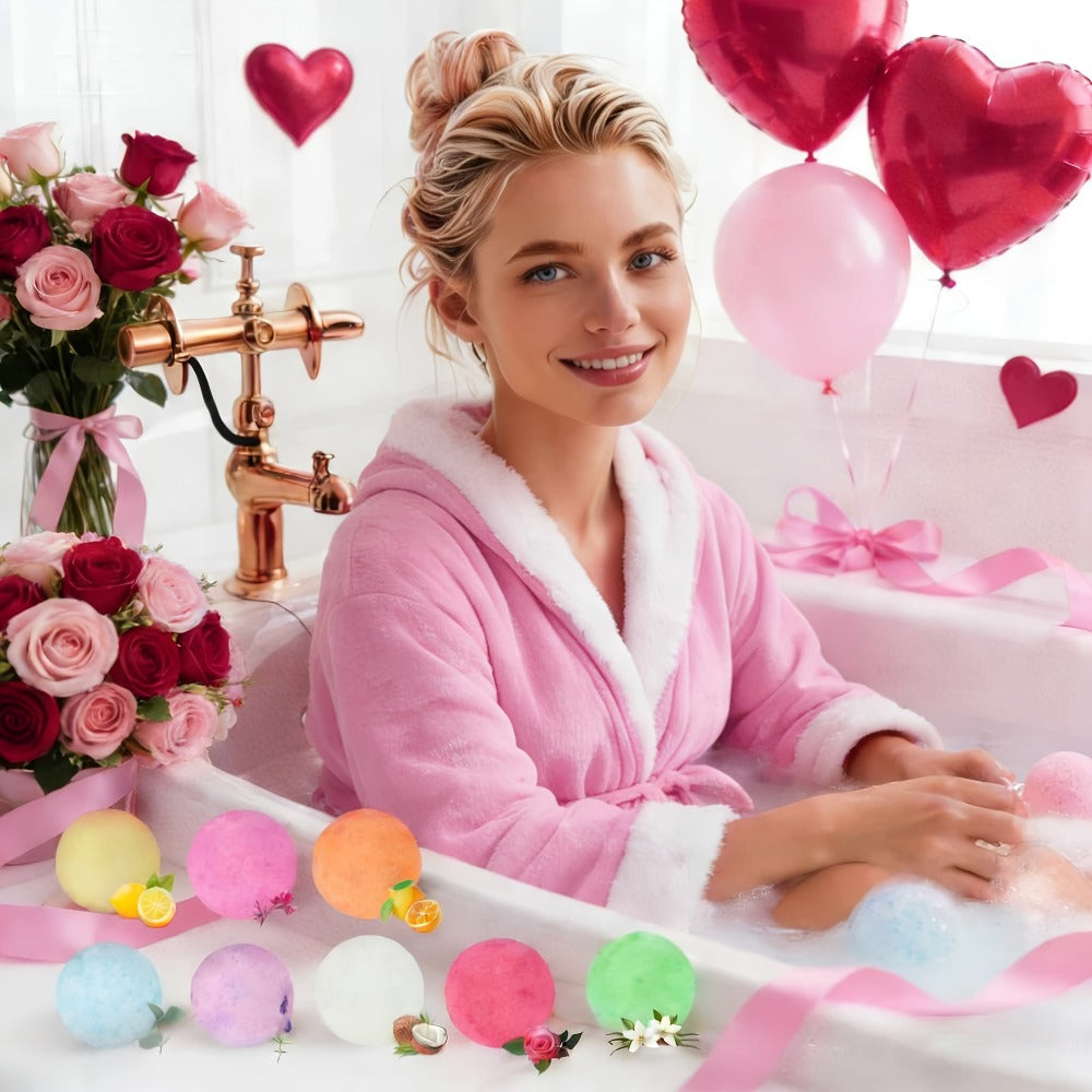Bath Bombs, 24-Piece Assorted Color Gift Box with Eight Labeled Fragrances and Round Mini Fizzers