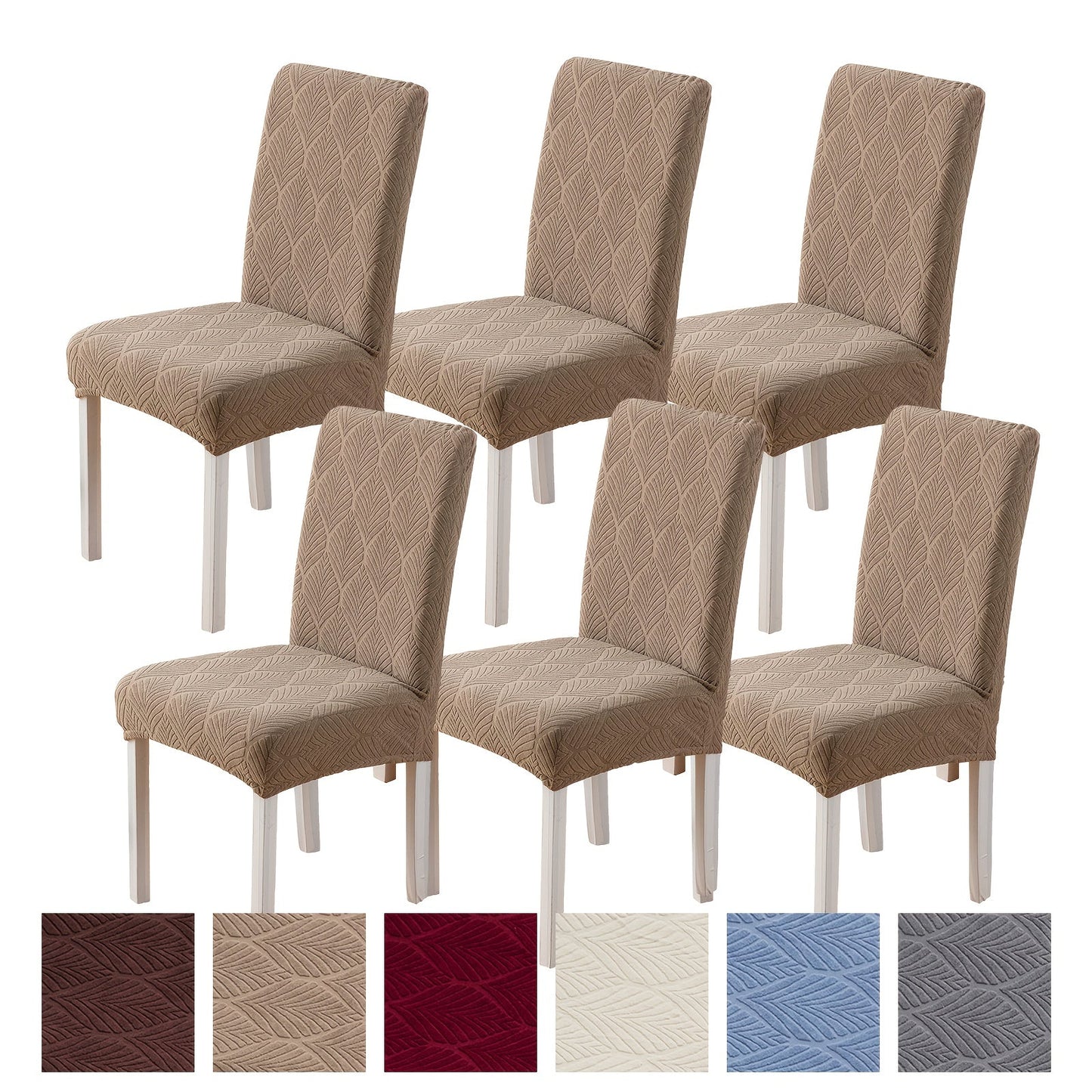 Chair Cover Set of Six Stretch Dining Slipcovers with Little-Leaf Pattern in Six Available Color Choices