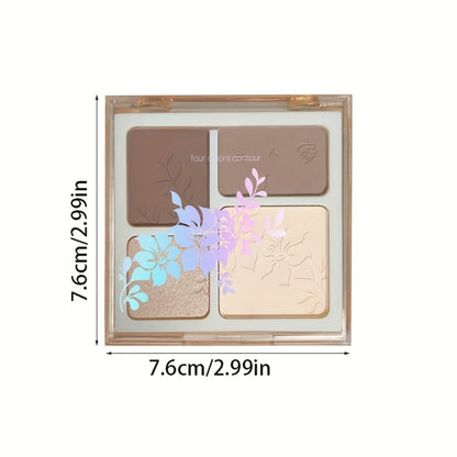 Face Sculpting Contour Palette 4 Colors Matte & Glossy, Multifunctional Bronzer Blush Highlighter & Eyeshadow Palette