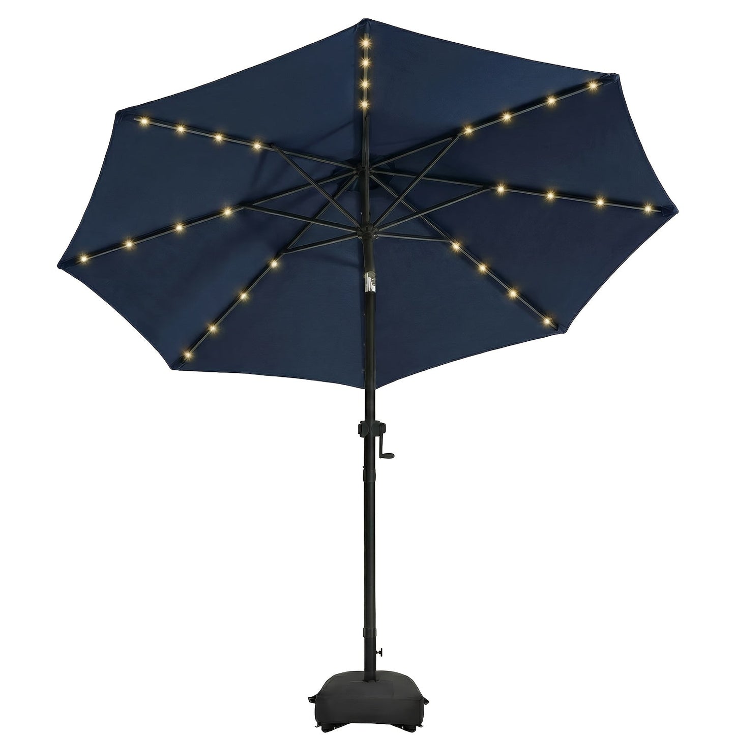 Patio Umbrella 9FT Solar LED Style with 32 Lights, Double Vent, Push Tilt, Crank and Eight Color Options
