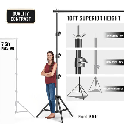 Photography Backdrop Support Kit in 10 x 10-Foot Size with Two Tripods, Four Crossbars, Four Clamps and Carry Bag