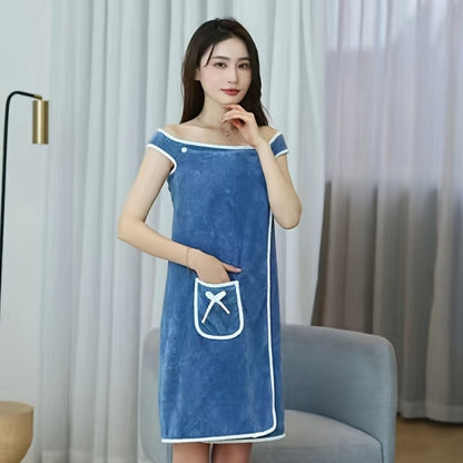 Wearable Bath Towel Wrap Coral Fleece Bow-Knot Strapless Bathrobe Quick Dry Absorbent 260GSM Soft Skin-Friendly Adult Shower Towel