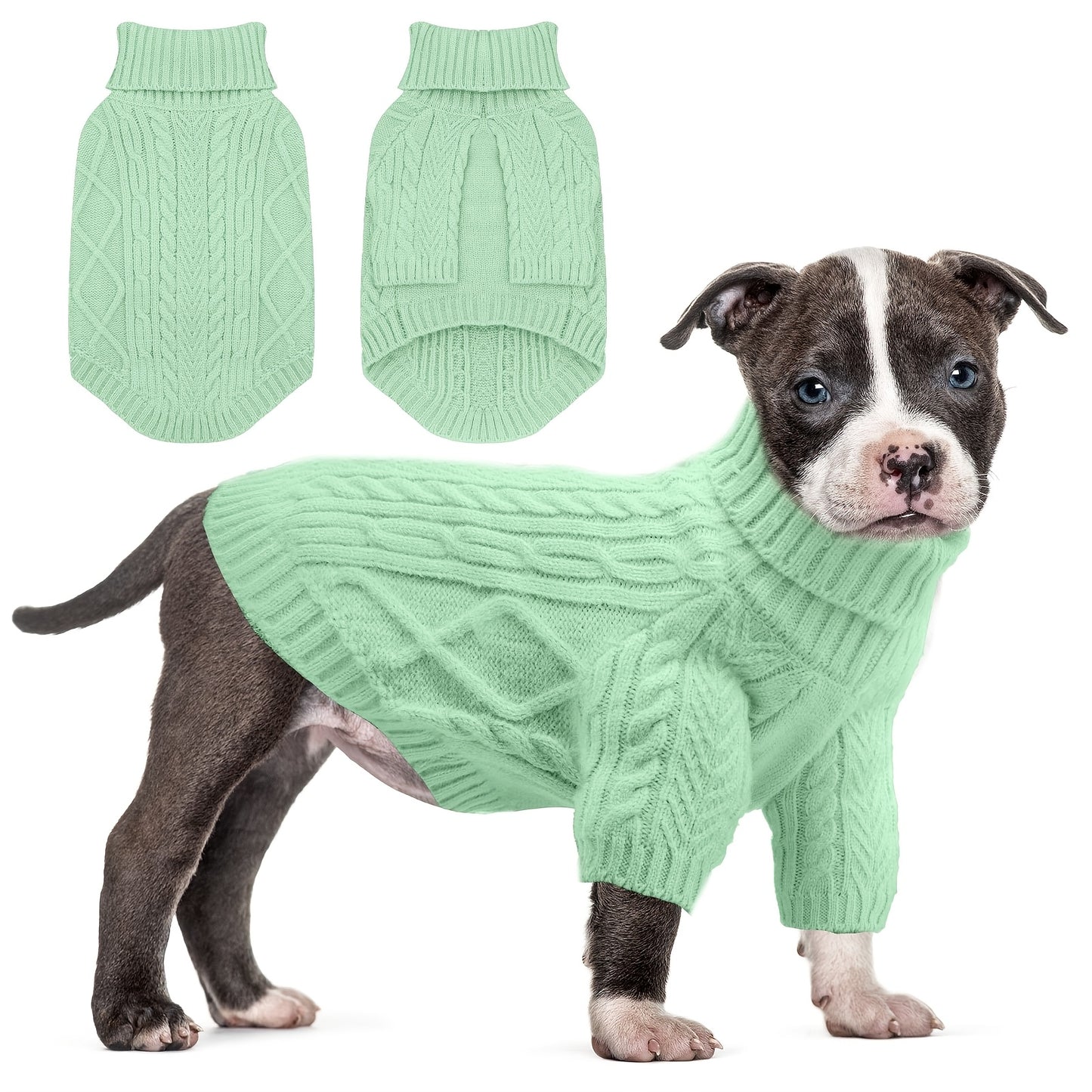 Dog Sweater Turtleneck Warm Knit Pullover with Soft Long Sleeves for Small Medium Breeds, All-Season Machine Washable Pet Sweater