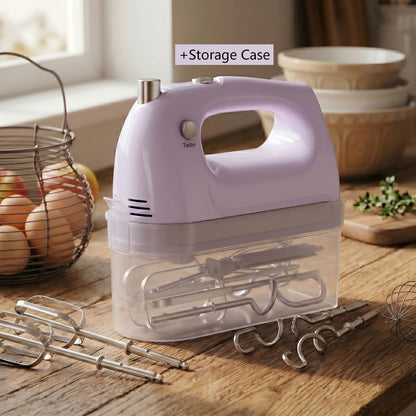 Electric Hand Mixer 5 Speed Turbo Boost - 5 Stainless Steel Accessories, Optional Storage Case, Handheld Mixer for Cookies