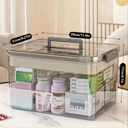 Medicine Storage Box with Handle, Multi-Layer Transparent Plastic Pill Organizer Cabinet, Portable Home Medicine Chest for Bedroom Bathroom