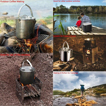 Stainless Steel Camping Kettle 1.2L Collapsible Hanging Portable Outdoor Teapot with Lid for Camping Hiking Picnic Backpacking Campfire