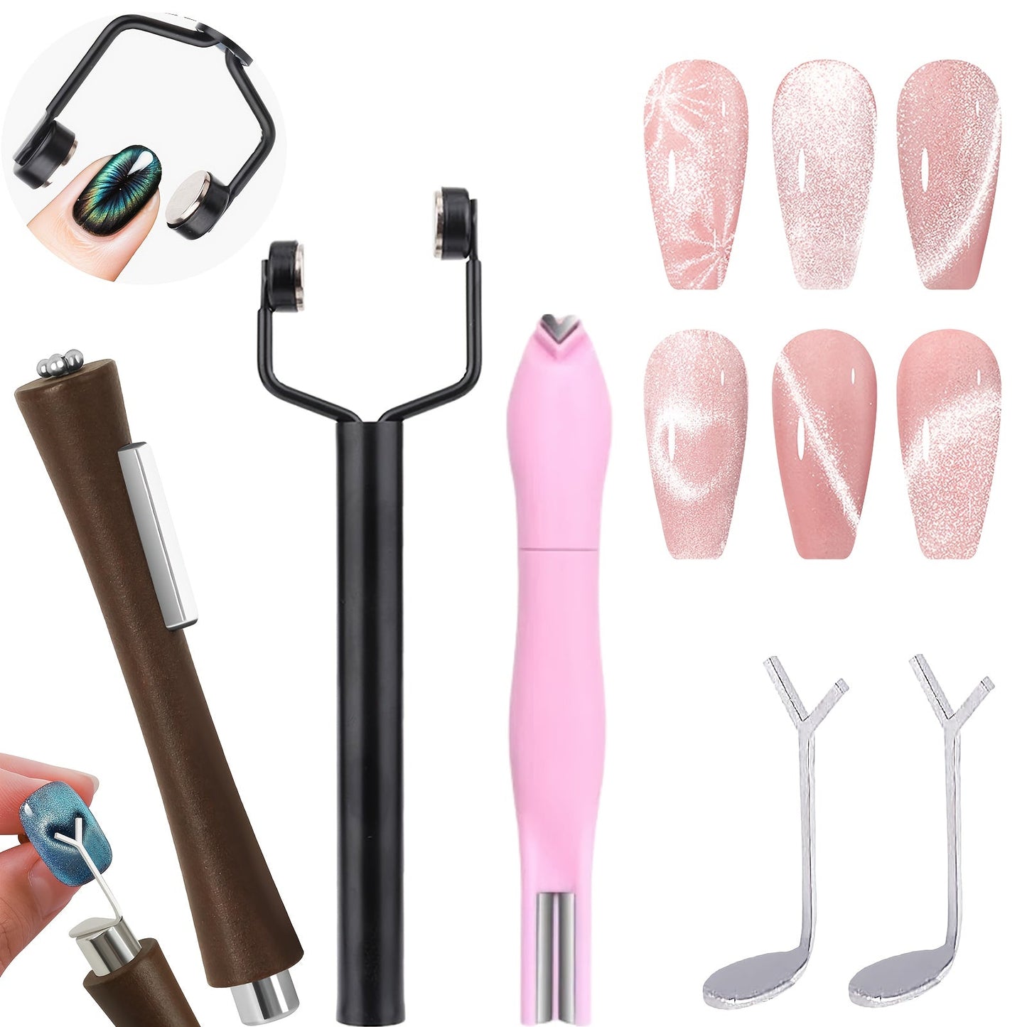 4-in-1 Y-Shaped Cat Eye Nail Magnet Stick Double Head – Heart & Multi-Pattern Magnetic Tool for Cat Eye Gel Polish Nail Art