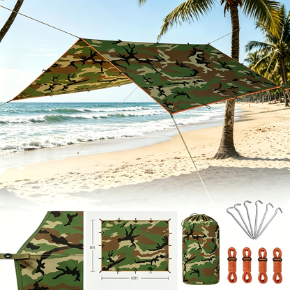 Camping Tarp Canopy with UV Protection – Portable Foldable Waterproof Shelter Tent for Backpacking, Hiking, Garden