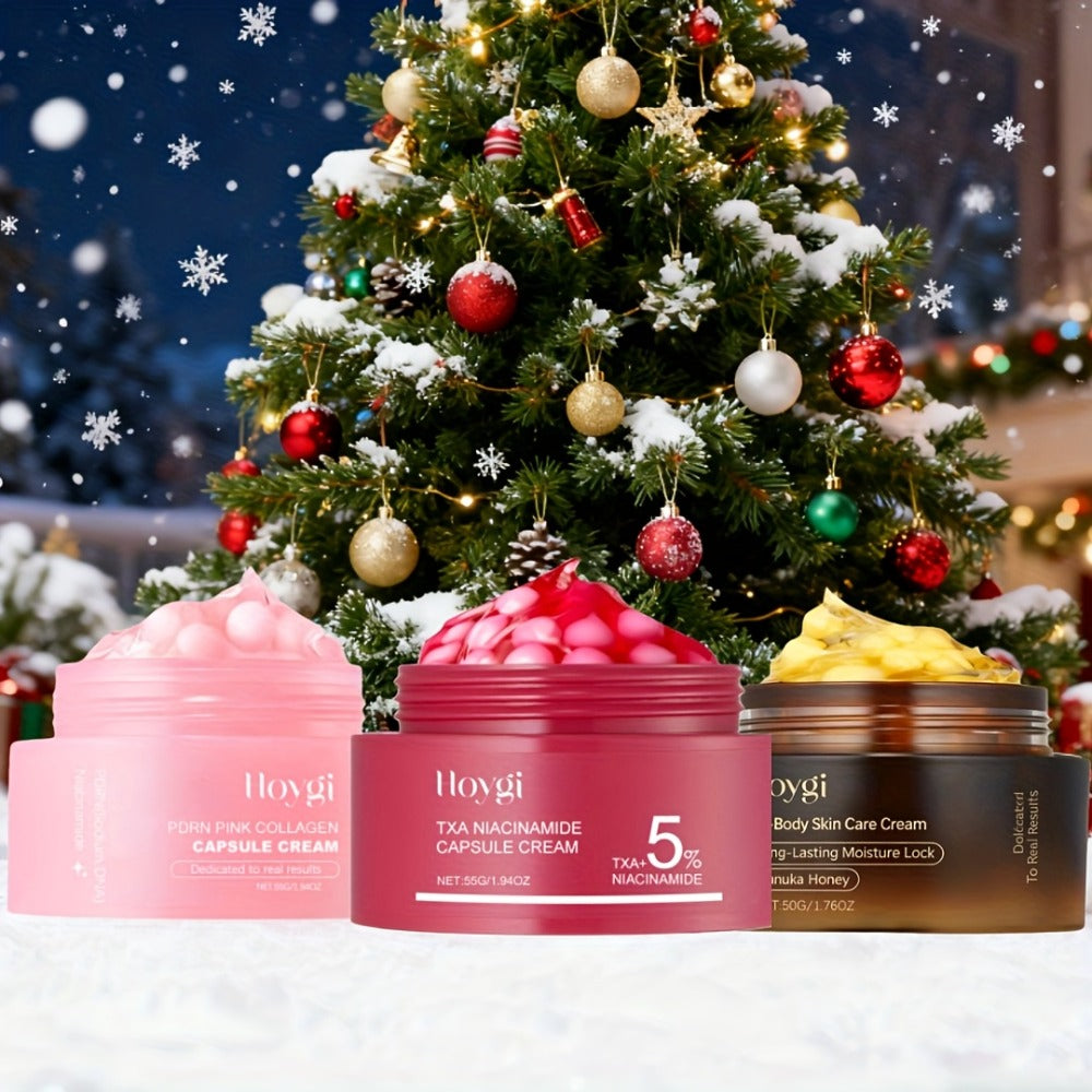 Face Cream PDRN Collagen Three-Piece Capsule Set with Vitamin C and Niacinamide for Day or Night Use