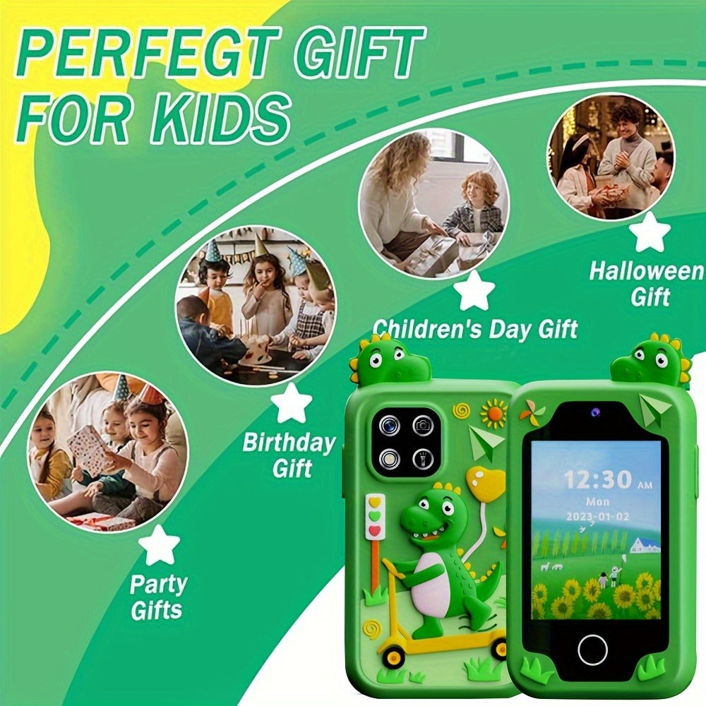 Kids Dinosaur Toy Phone with 8GB, HD Touchscreen & Dual Camera, Educational Travel Toy Cell Phone for Boys & Girls