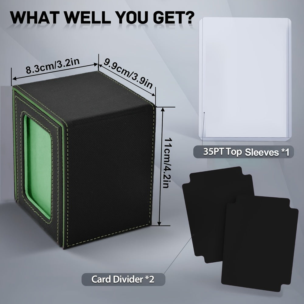 Windowed Trading Card Deck Box with Two Dividers and Five Black Accent Color Options for Organized Storage