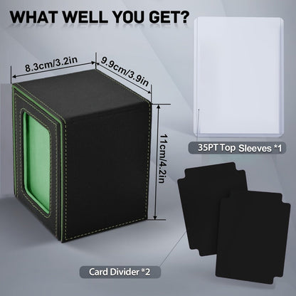 Windowed Trading Card Deck Box with Two Dividers and Five Black Accent Color Options for Organized Storage