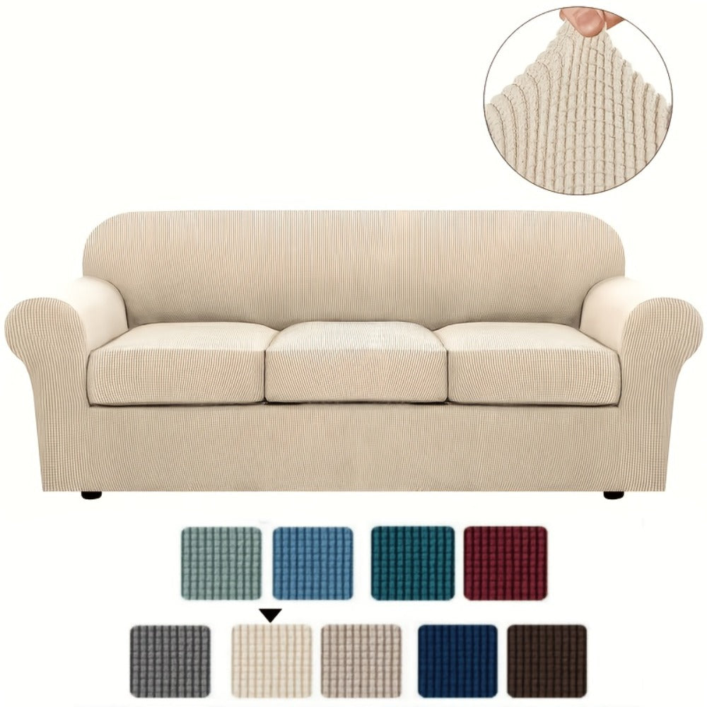 Sofa Cover Grid Jacquard Elastic Full-Cover Slipcover with Elastic Fit for 1 to 3 Seats and XL Sofas