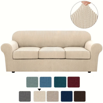 Sofa Cover Grid Jacquard Elastic Full-Cover Slipcover with Elastic Fit for 1 to 3 Seats and XL Sofas