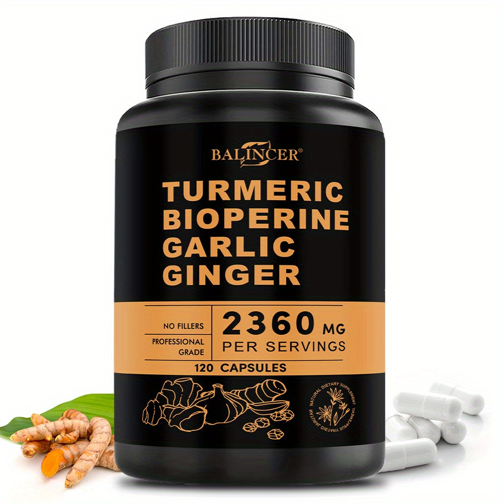 Herbal Supplement with BALINCER Label, Turmeric Bioperine Garlic Ginger 2360mg per Serving, 120 Capsules
