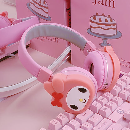 Sanrio Kuromi My Melody Cute Wireless Headset Foldable Portable Smart Call Anime for Bedside Audio, Alarms and Room Entertainment
