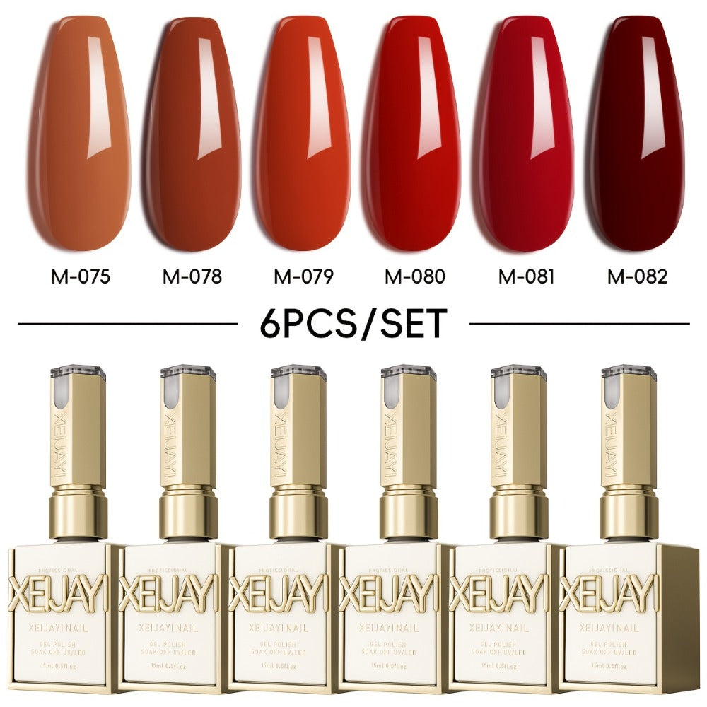 Gel Nail Polish 6-Piece 15ml Rainbow-Candy Frame-Bottle Sets in 7 Numbered Color Palettes for Nail Art