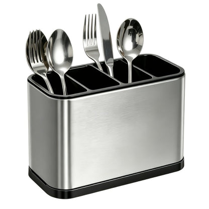 Utensil Holder Stainless Steel Cutlery Organizer 4-Compartment Countertop Caddy Anti-Slip for Home Cooking, Dining and Outdoor Meals