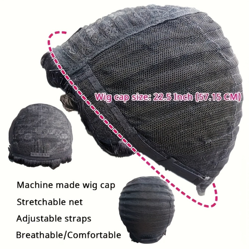 4-Inch Straight Layered Pixie Human Hair Wig in Black with 150% Density and Machine-Made Rose Net Cap