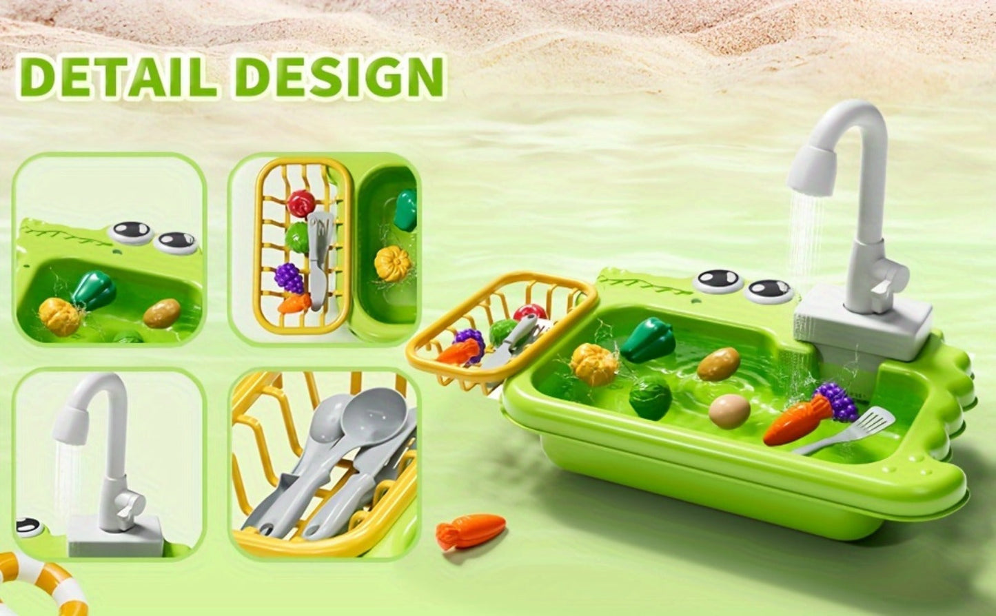 Kids Play Sink Toy with Running Water, Water Cycle System Pretend Play Dishwasher Kitchen Sink for Toddlers Boys & Girls
