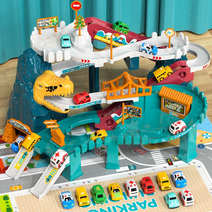 Dinosaur Race Track Toy Set for Kids with 10 Mini Cars & Ramp Launcher with the Listed Color, Size or Set Options for Everyday Use