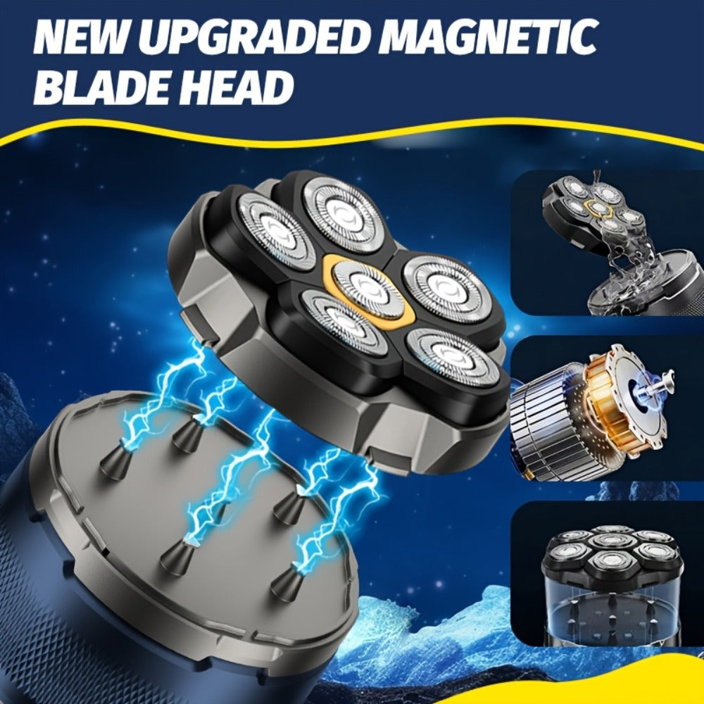 Head Shaver for Bald Men 6-Blade Electric Head Razor Magnetic Floating Blades USB-C for Everyday Face, Beard and Body Grooming