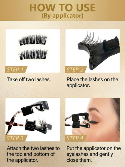 Eight-Piece Double-Strip Magnetic False Eyelash Set with Black Case, Applicator and Tweezers