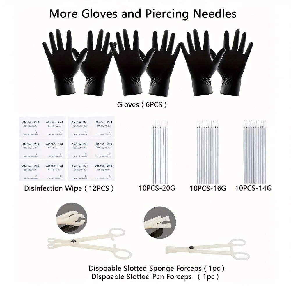 Piercing Kit Stainless Steel Random Set for Makeup, Travel and Everyday Vanity Use, with the Listed Configuration