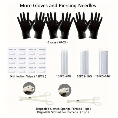 Piercing Kit Stainless Steel Random Set for Makeup, Travel and Everyday Vanity Use, with the Listed Configuration