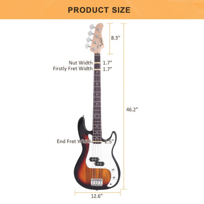 Electric Bass Guitar, 42 mm, Full Size, Glarry, Kit, Full for Lessons and Practice detail image
