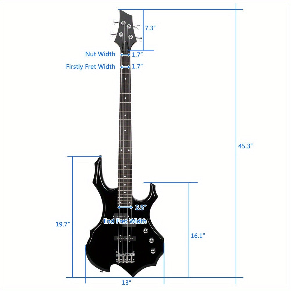 Electric Bass Guitar, Obsidian, Full Size, LEADZM, Burning, Fire for Lessons and Practice detail image - detail view 12