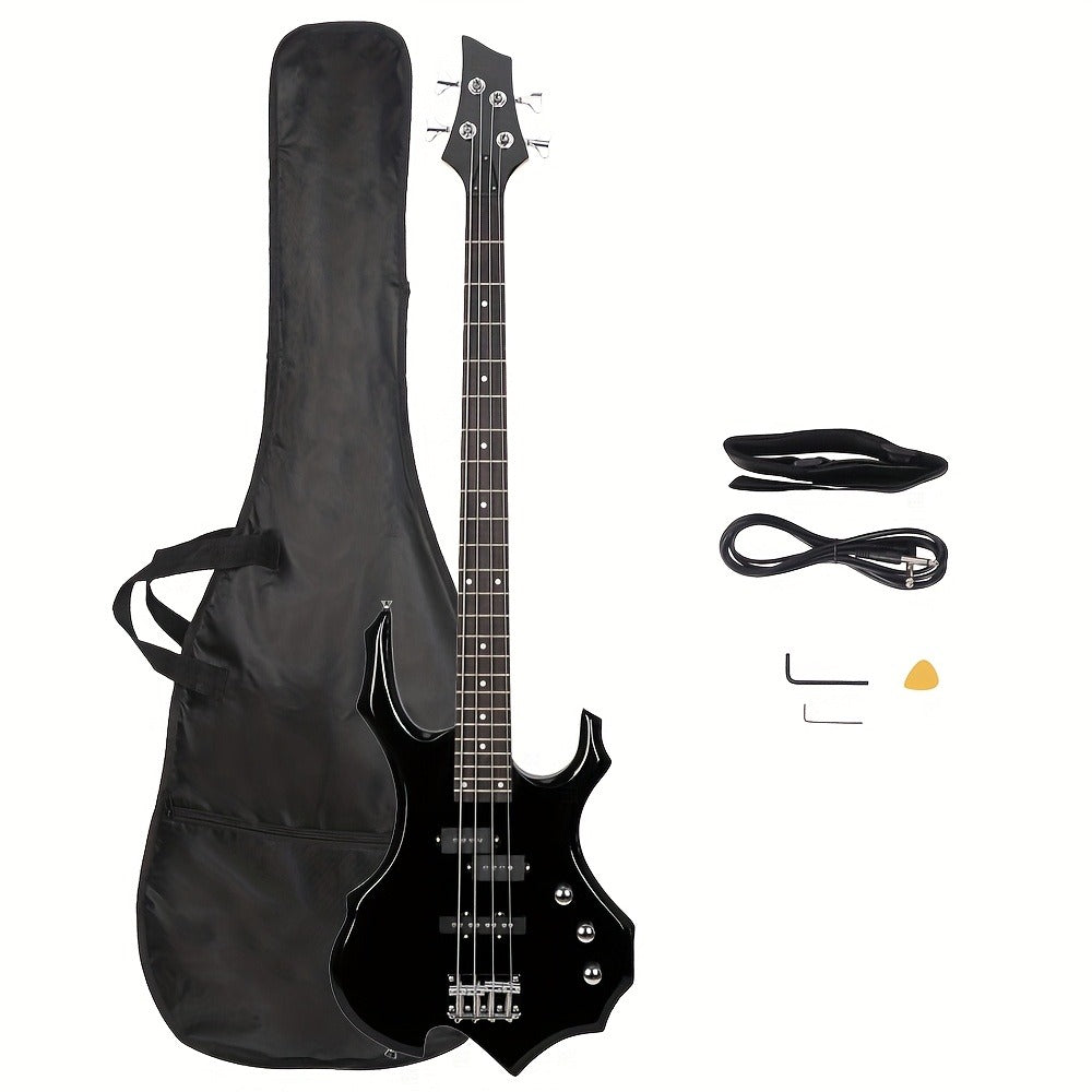 Electric Bass Guitar, Obsidian, Full Size, LEADZM, Burning, Fire for Lessons and Practice detail image - detail view 3