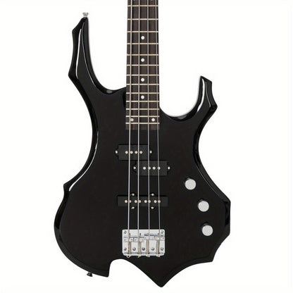 Electric Bass Guitar, Obsidian, Full Size, LEADZM, Burning, Fire for Lessons and Practice detail image - detail view 6