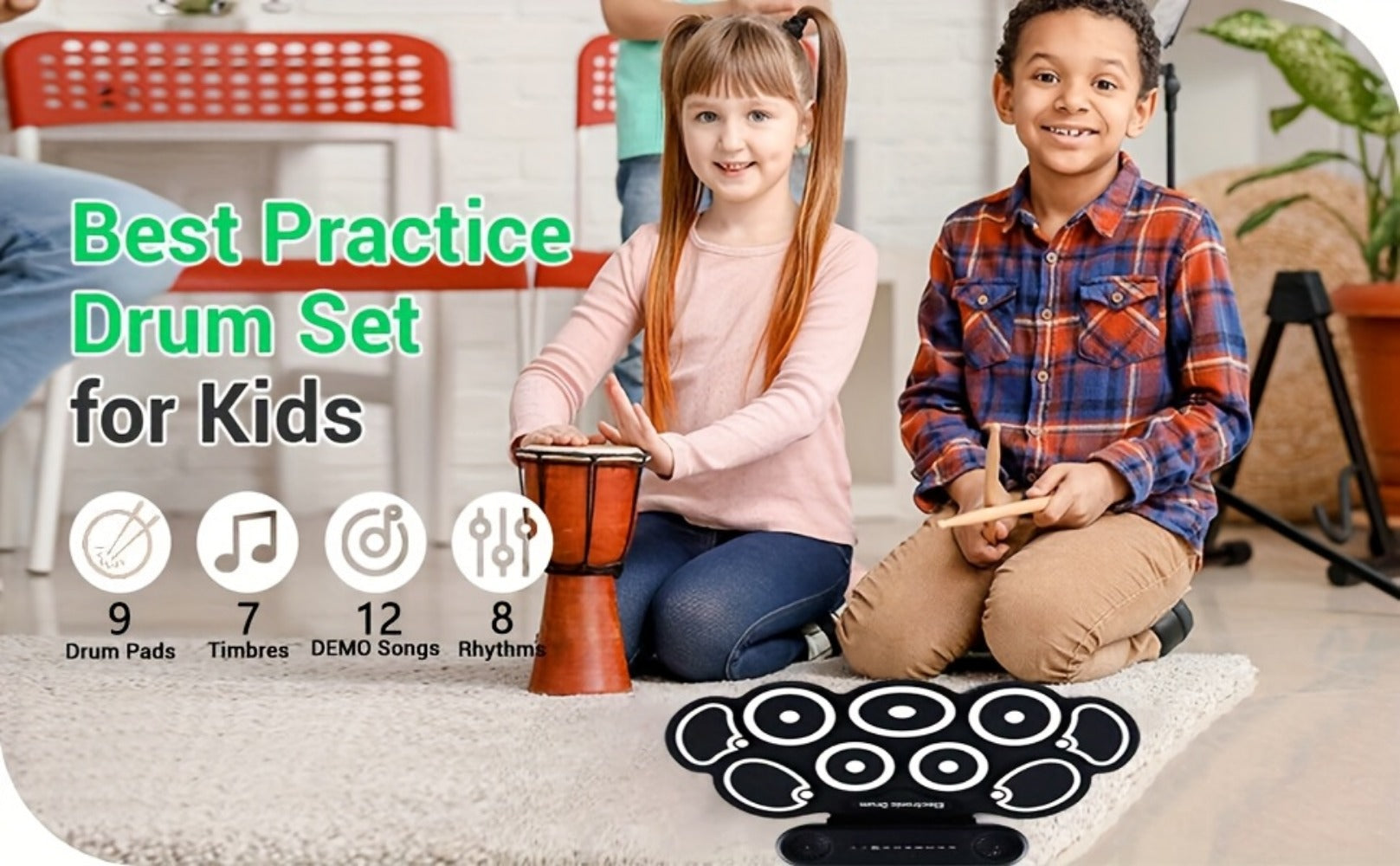 Electronic Drum Kit, Portable, Set, 9-Pads, Roll-Up for Electronic Drum Practice detail image - detail view 10