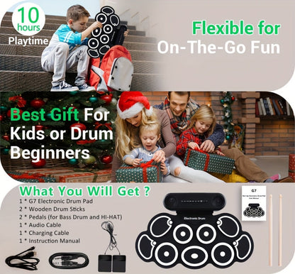 Electronic Drum Kit, Portable, Set, 9-Pads, Roll-Up for Electronic Drum Practice detail image - detail view 11