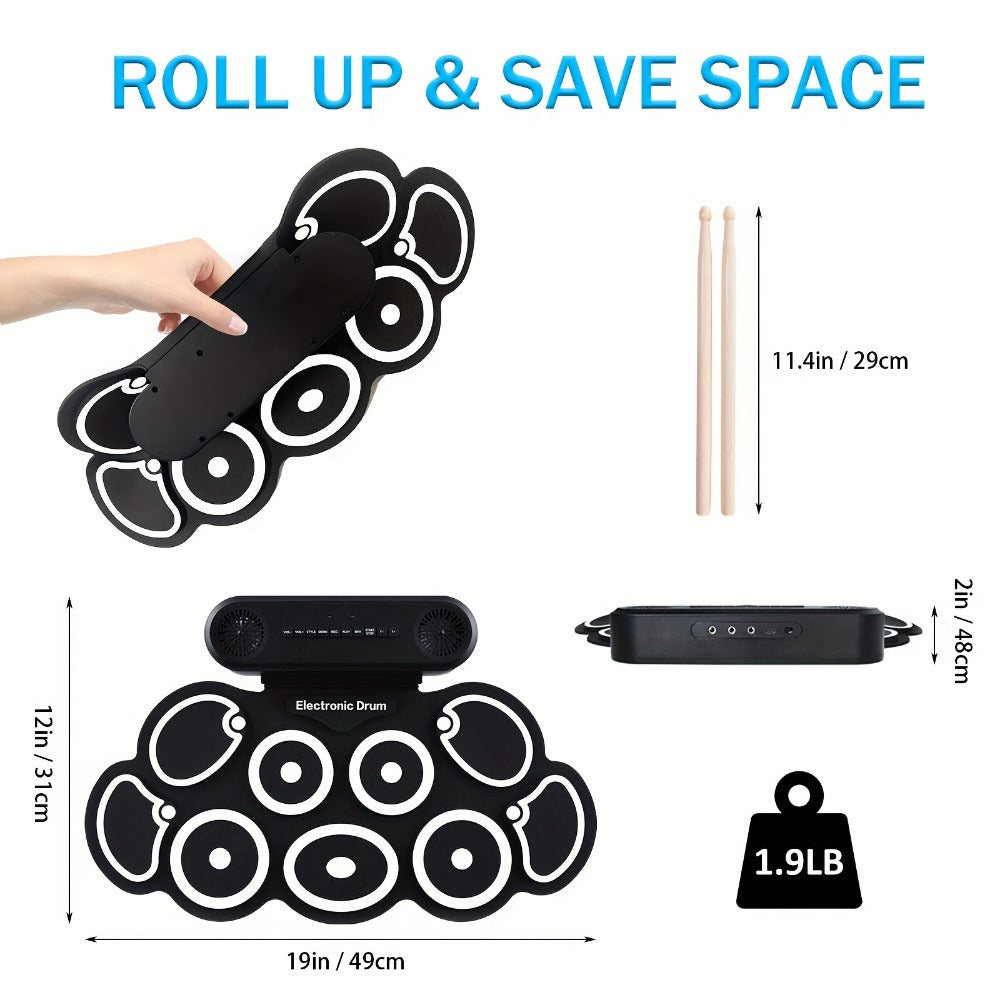 Electronic Drum Kit, Portable, Set, 9-Pads, Roll-Up for Electronic Drum Practice detail image - detail view 9