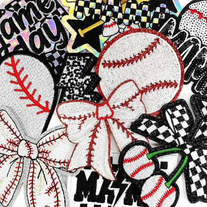 Embroidered Patch - Baseball Patches Iron-on 13pcs Sequin Applique Set with Gloves Bats Stars - product detail view 3