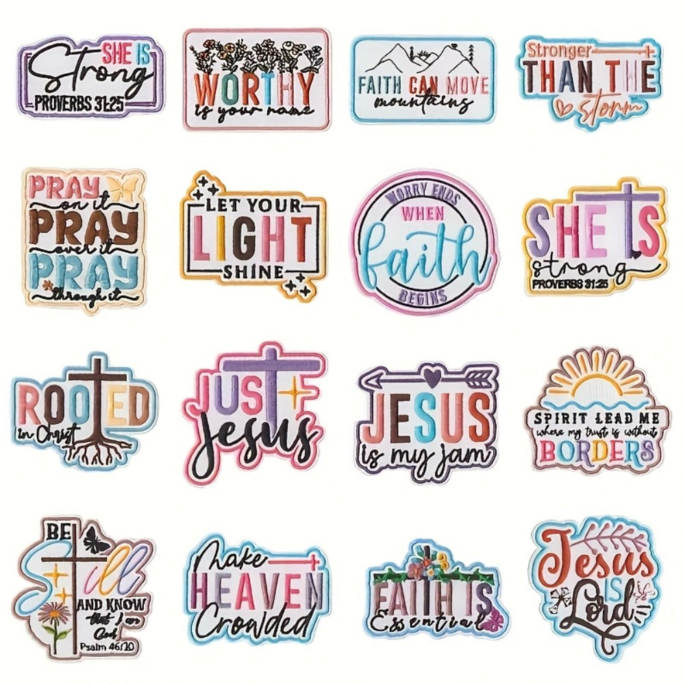 Embroidered Patch - Patches Set of 16 - Large Christian Faith Jesus Bible Iron-On Sew-On - product detail view 3