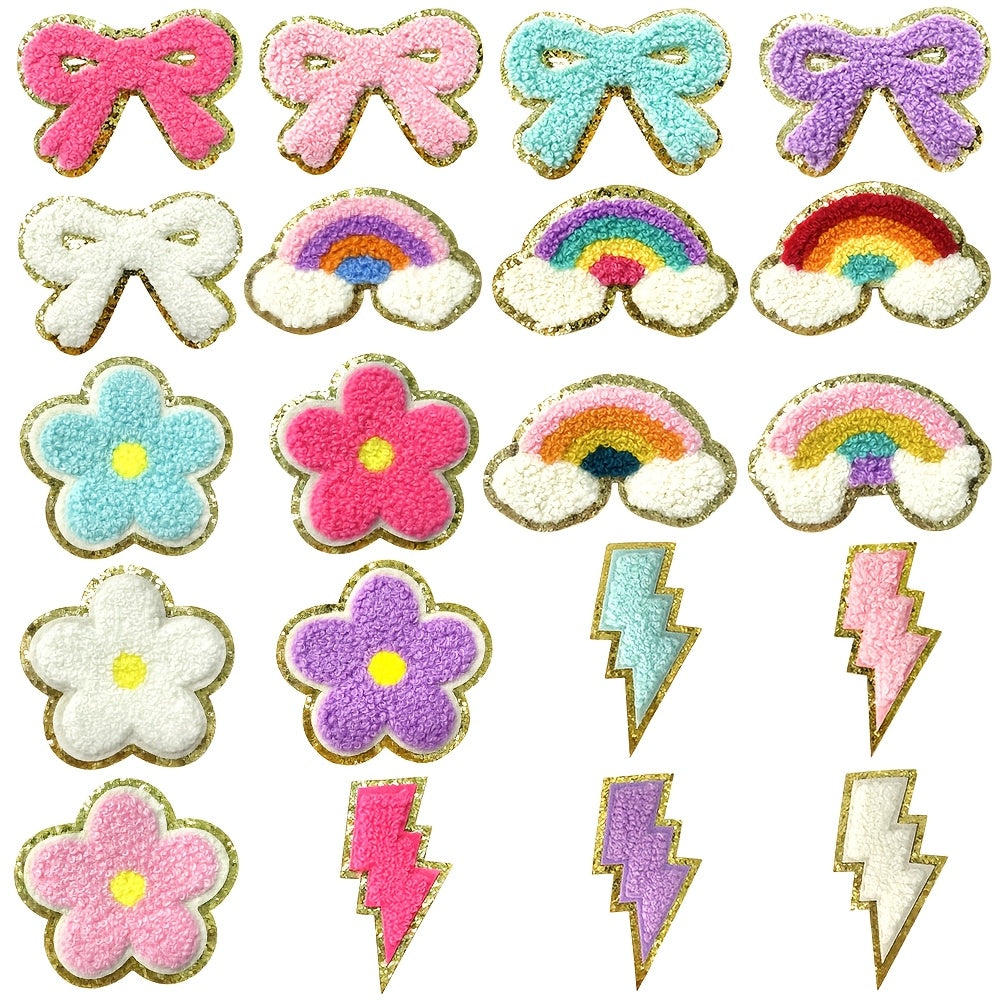 Embroidered Patch - Patches Set of 20 - Glitter Rainbow Flower Plush Self-Adhesive Appliques - product detail view 9