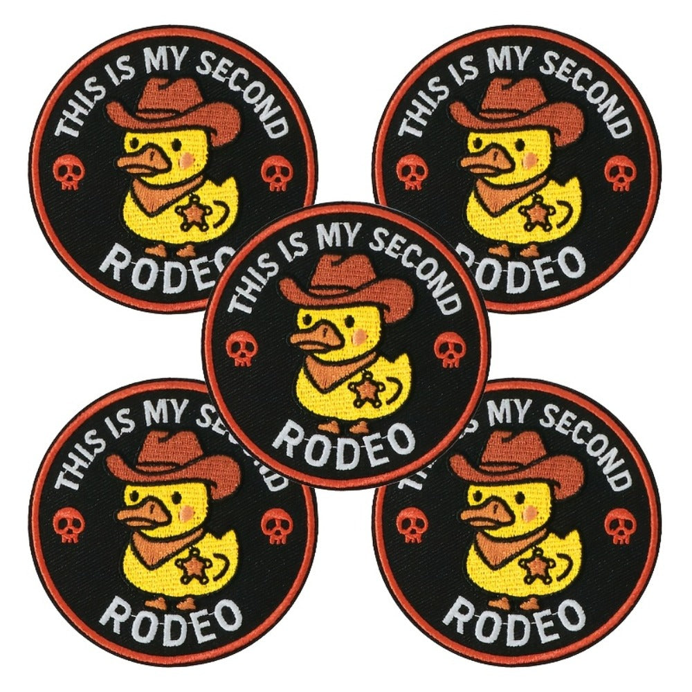 Embroidered Patch - Patches Set of 5 - Funny Cowboy Duck "This Is My Second Rodeo" Iron-On - main product view