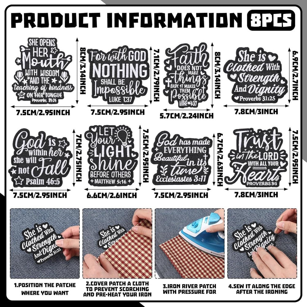 Embroidered Patch - Patches Set of 8 - Christian Bible Faith Verse Iron-On Sew-On Patches for - product detail view 2