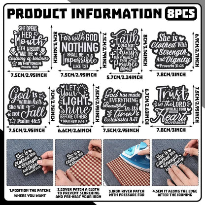 Embroidered Patch - Patches Set of 8 - Christian Bible Faith Verse Iron-On Sew-On Patches for - product detail view 8