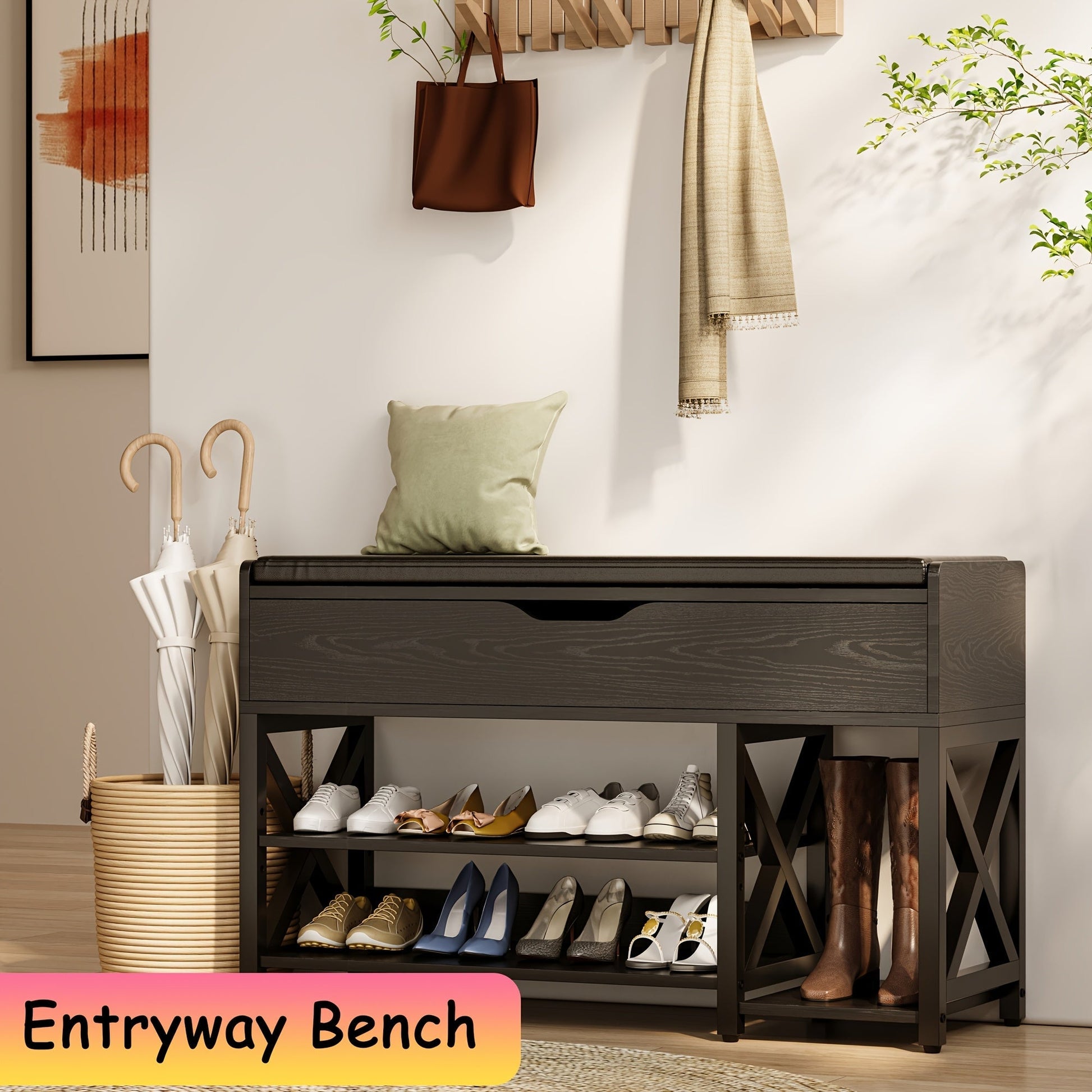Entryway Bench shown in the Black, 35.4" Length1 option