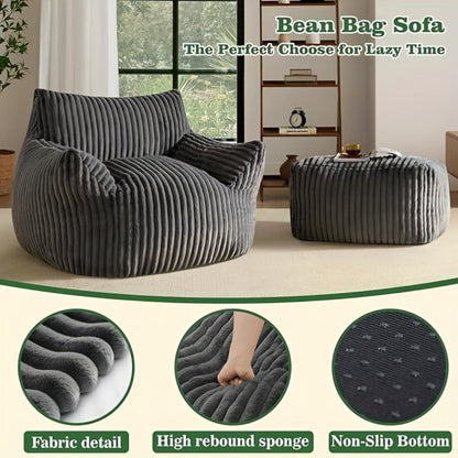 Extra-Large Bean Bag Chair with Footrest, Casual Reading Seat for Living Room detail image - detail view 15