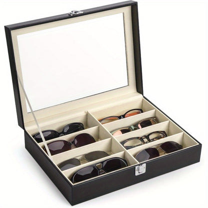 Eyewear Accessories - 8-Slot Glasses Storage Case - Luxury PU Leather Large Capacity Eyeglass - product detail view 3