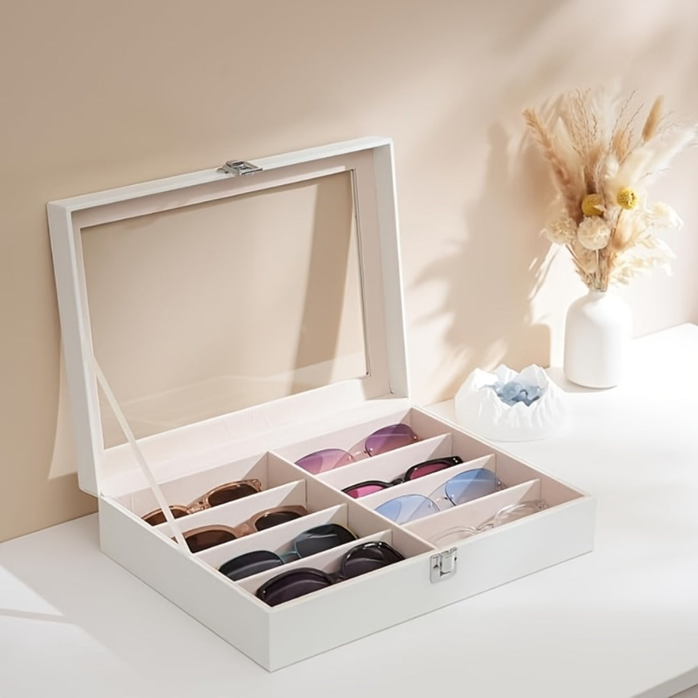 Eyewear Accessories - 8-Slot Glasses Storage Case - Luxury PU Leather Large Capacity Eyeglass - product detail view 7