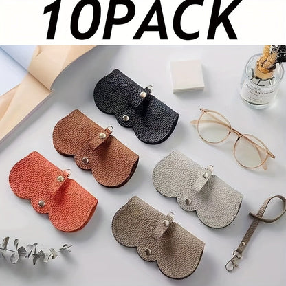 Eyewear Accessories - Clip-On Eyeglass Holder 10 Pack Faux Leather Glasses Case with Golden - product detail view 8