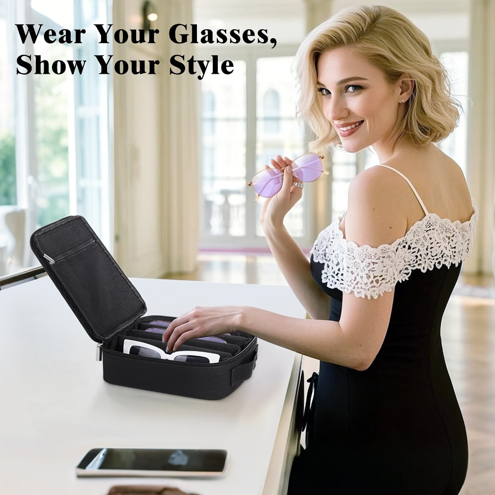Eyewear Accessories - Hard Shell Eyeglasses Organizer Case - Adjustable 7-Slot Portable Storage - product detail view 6