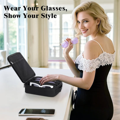 Eyewear Accessories - Hard Shell Eyeglasses Organizer Case - Adjustable 7-Slot Portable Storage - product detail view 6
